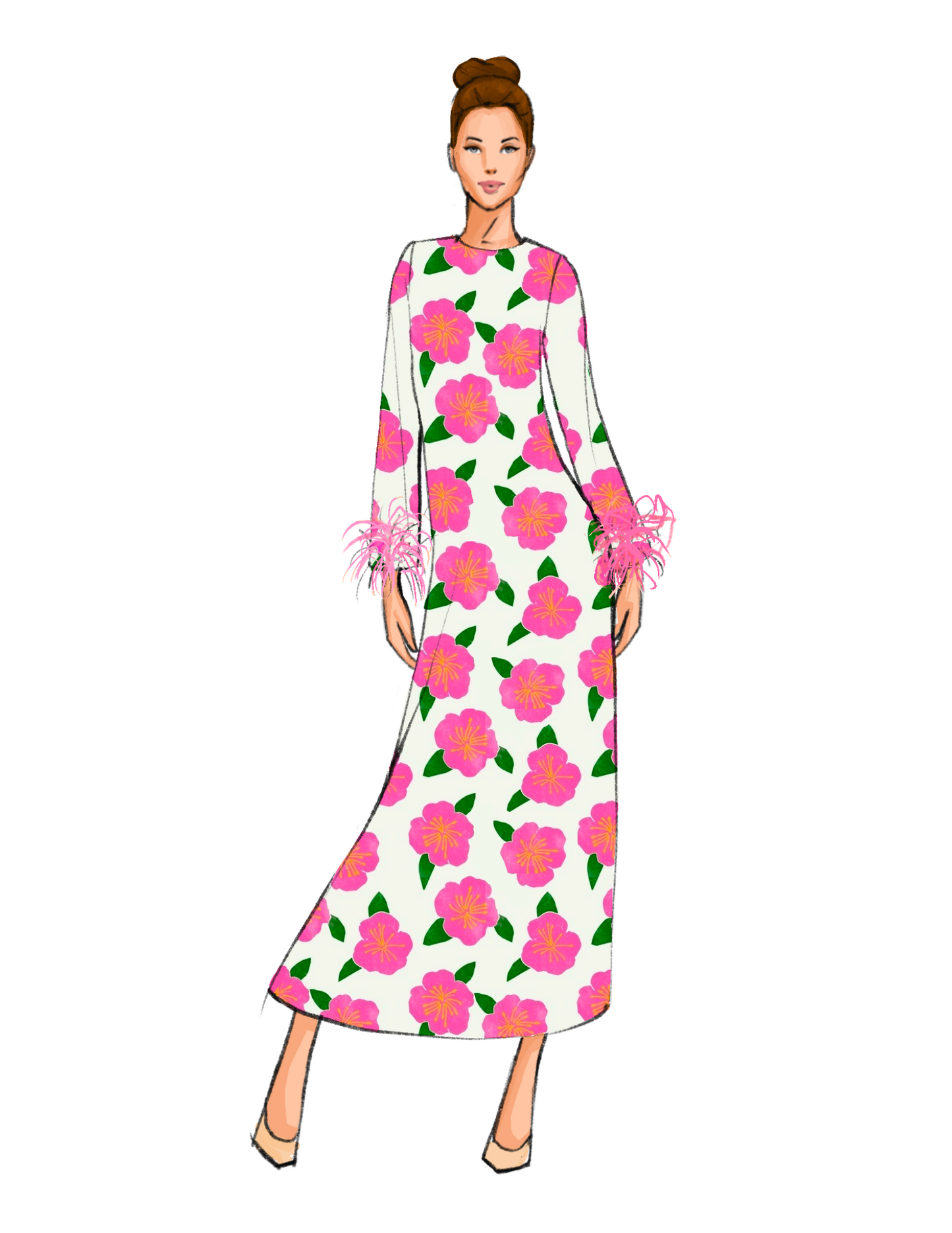 Dolly Feather Kaftan | Hibiscus