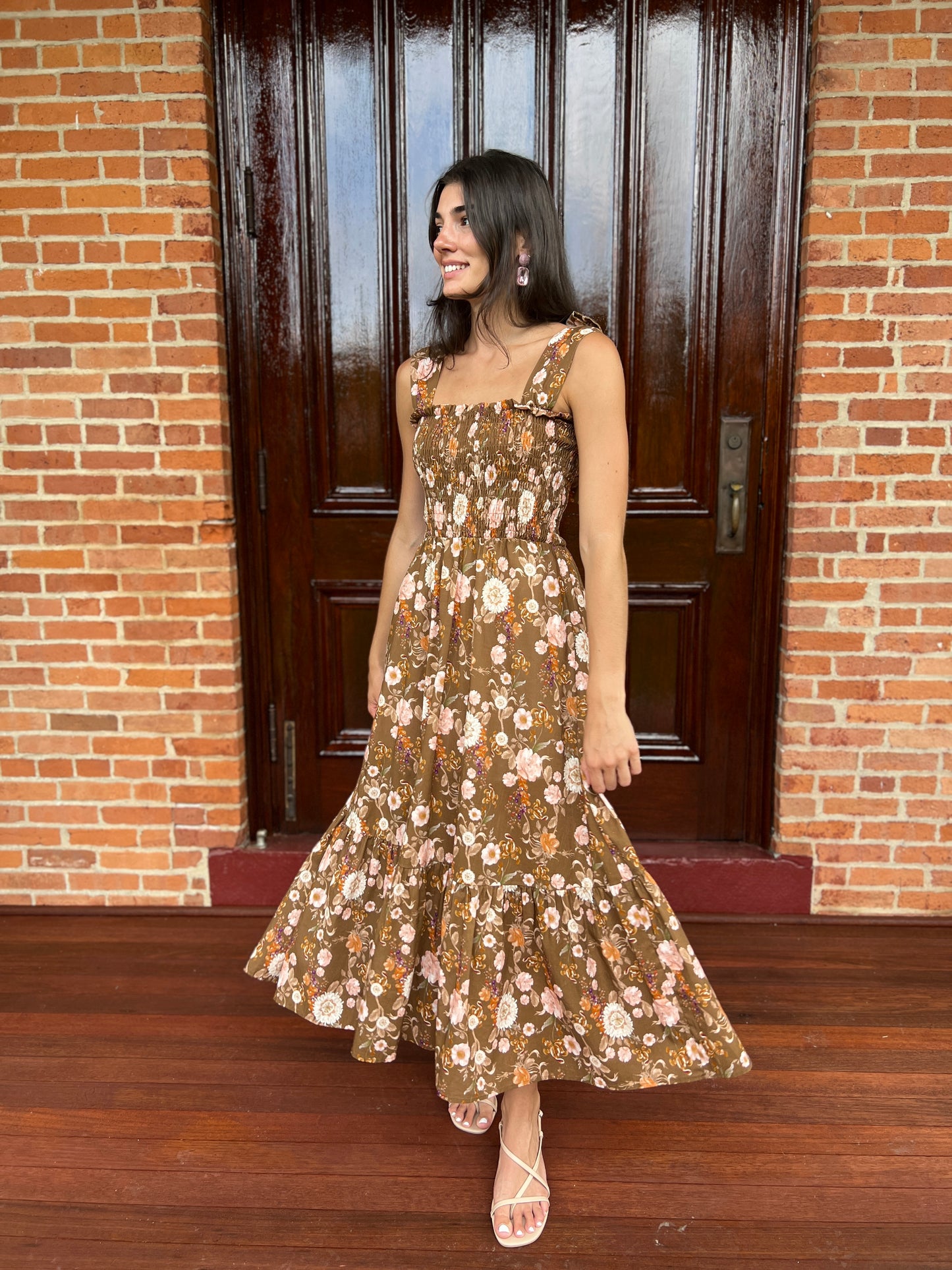 Emma Bow Maxi Dress | Brown Chinoiserie