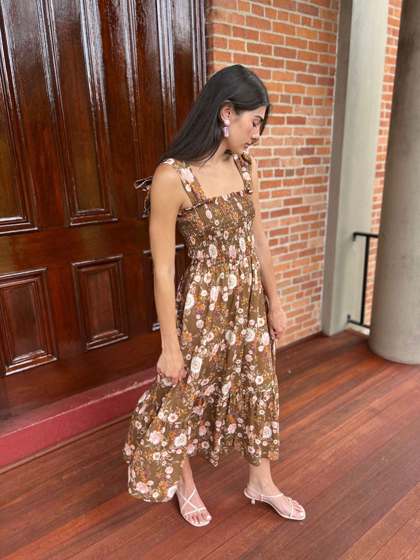 Emma Bow Maxi Dress | Brown Chinoiserie