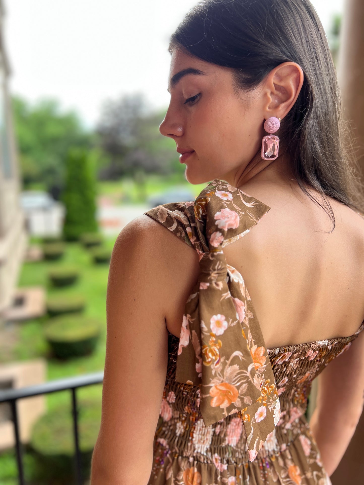 Emma Bow Maxi Dress | Brown Chinoiserie