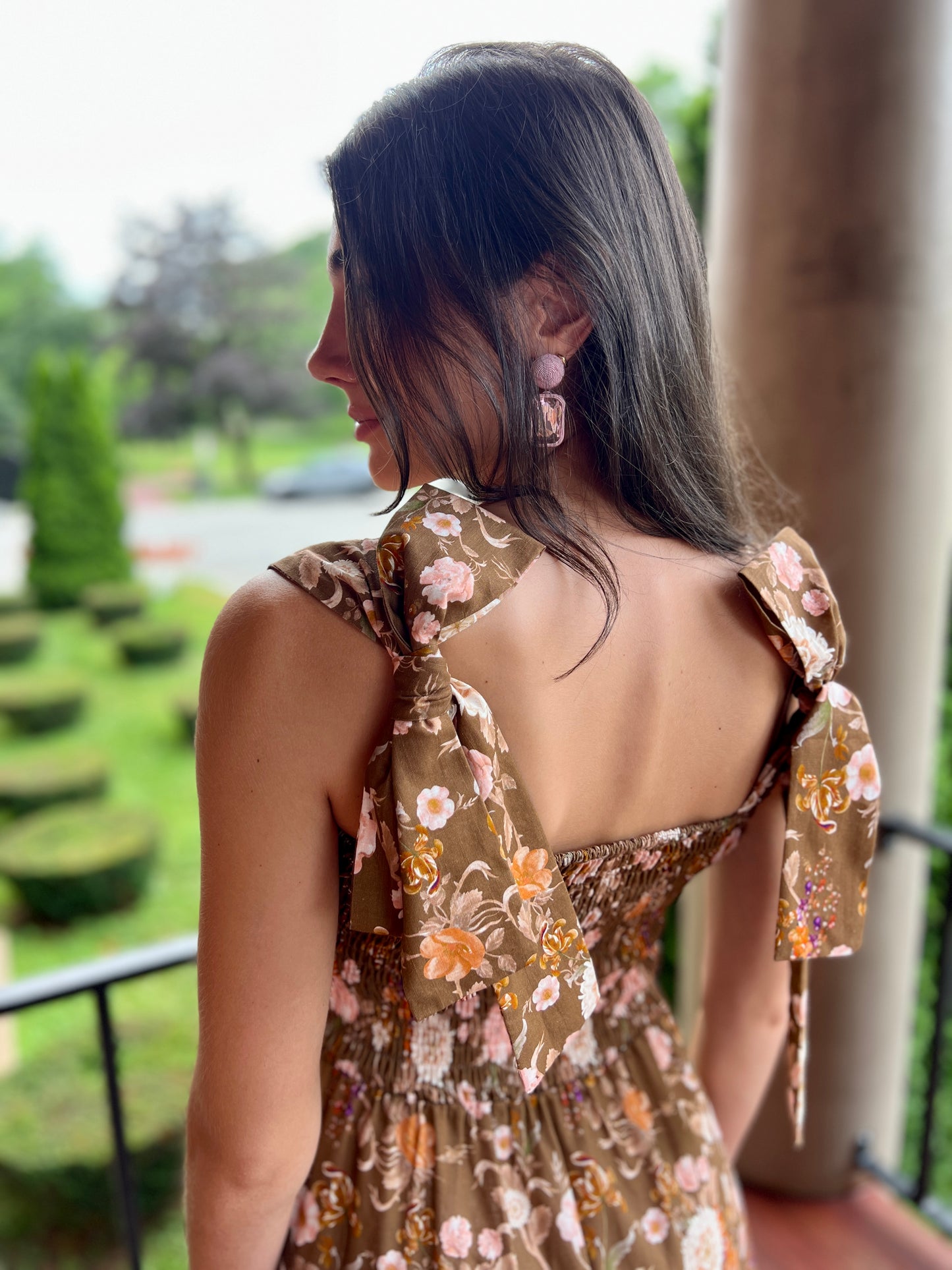 Emma Bow Maxi Dress | Brown Chinoiserie