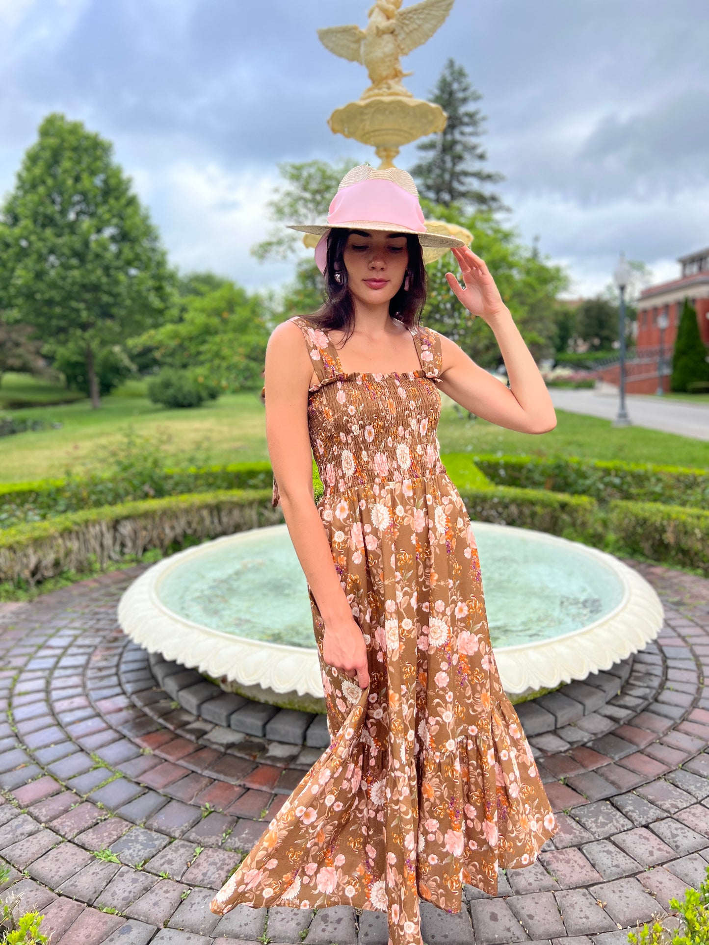Emma Bow Maxi Dress | Brown Chinoiserie