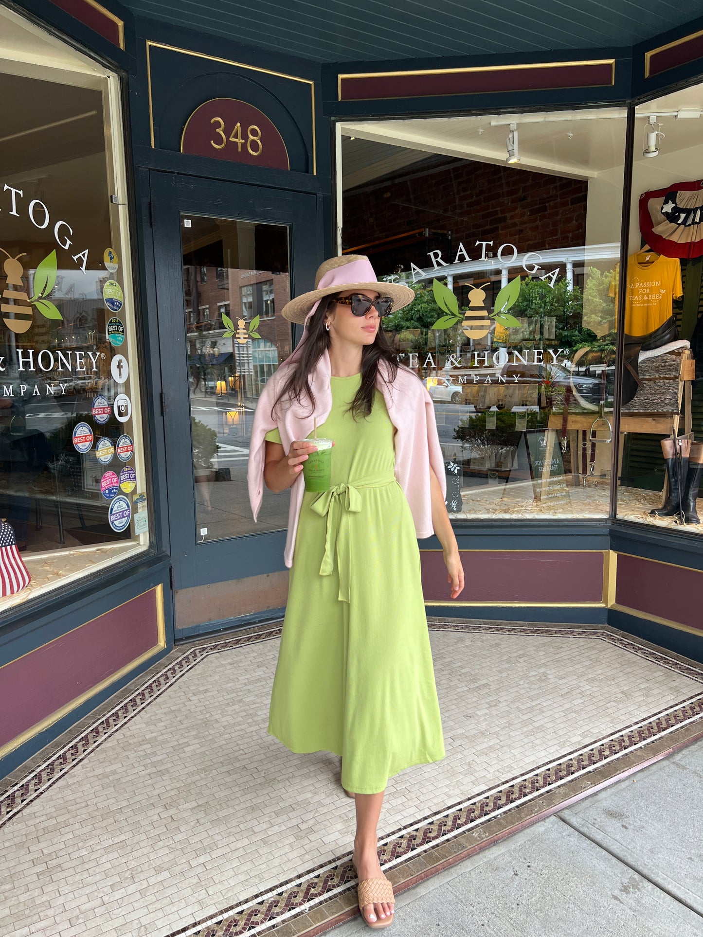 (PRE-ORDER) Puff Sleeve Tee Shirt Dress - Green Cotton Rib