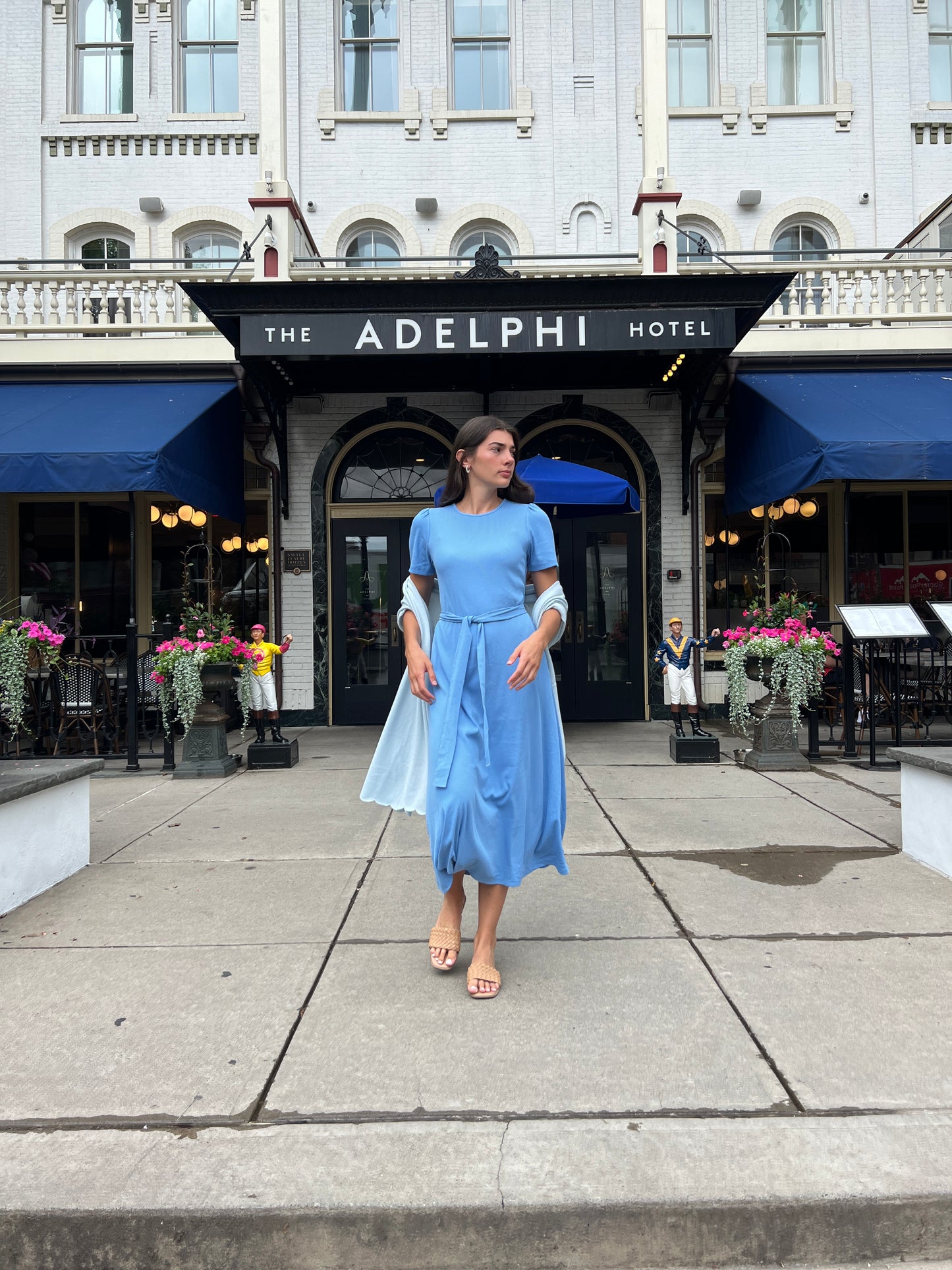 (PRE-ORDER) Puff Sleeve Tee Shirt Dress - Blue Cotton Rib