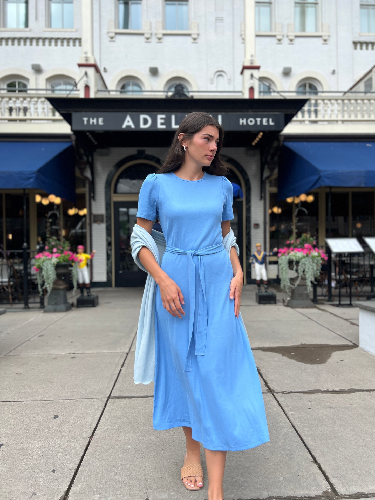 (PRE-ORDER) Puff Sleeve Tee Shirt Dress - Blue Cotton Rib