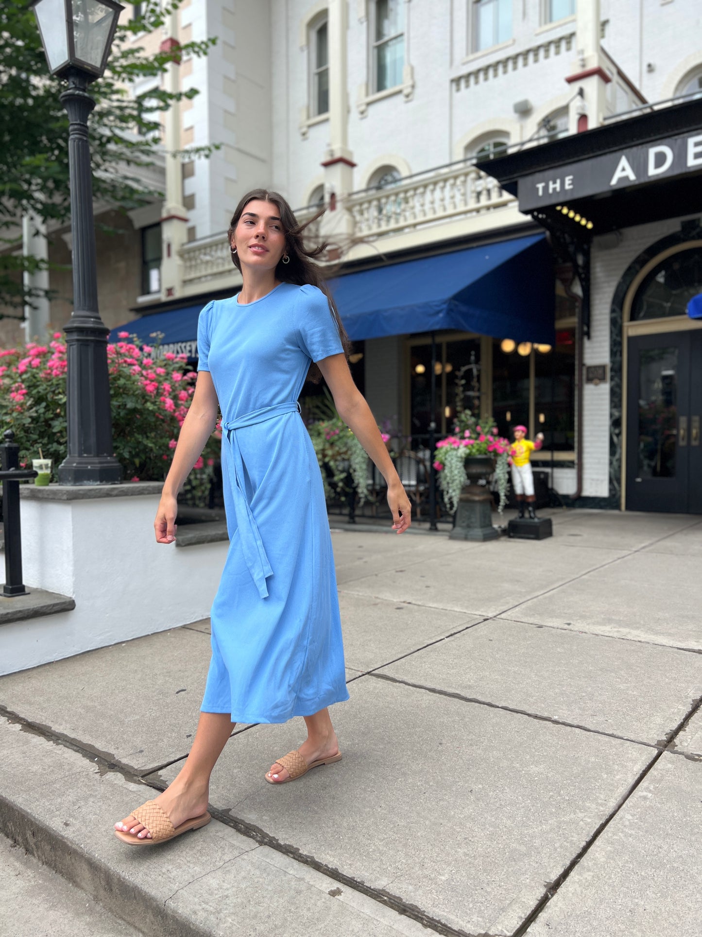 (PRE-ORDER) Puff Sleeve Tee Shirt Dress - Blue Cotton Rib