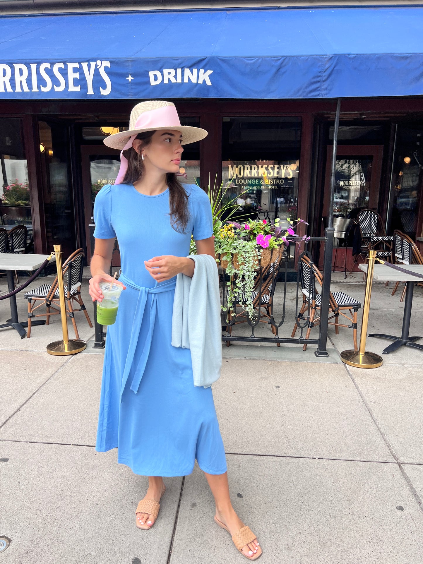 (PRE-ORDER) Puff Sleeve Tee Shirt Dress - Blue Cotton Rib