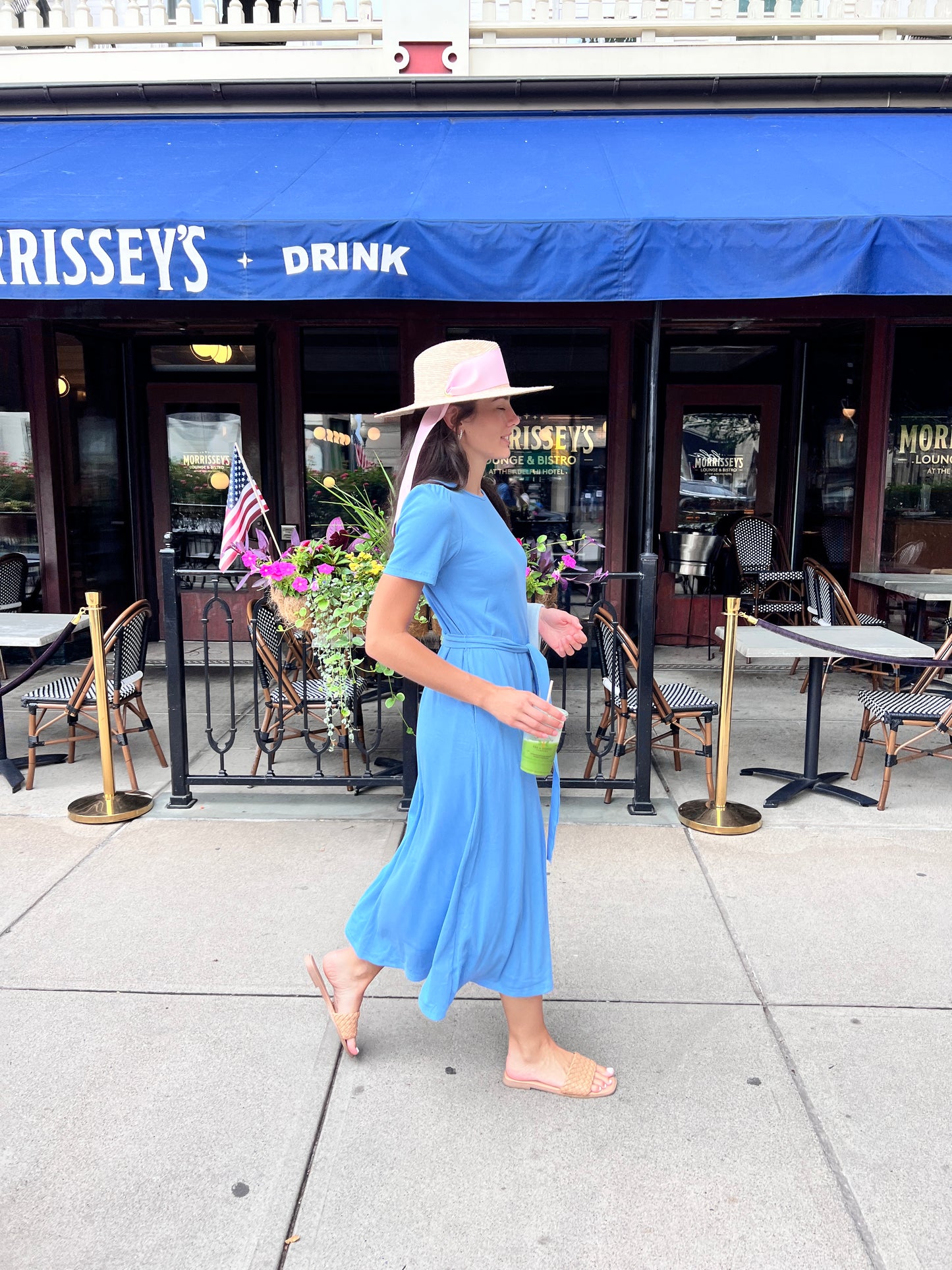 (PRE-ORDER) Puff Sleeve Tee Shirt Dress - Blue Cotton Rib