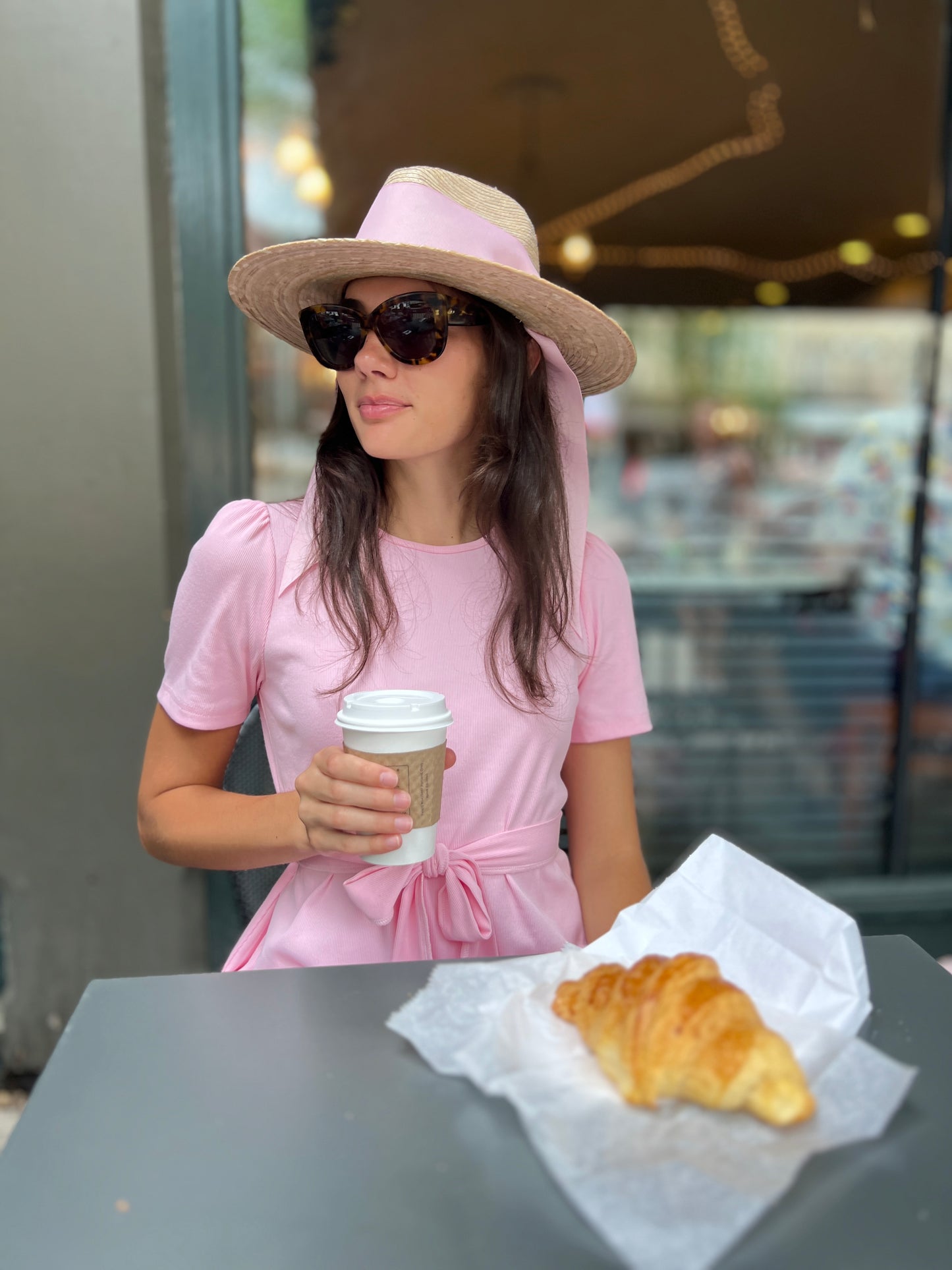 Puff Sleeve Tee Shirt Dress | Pink Cotton Rib