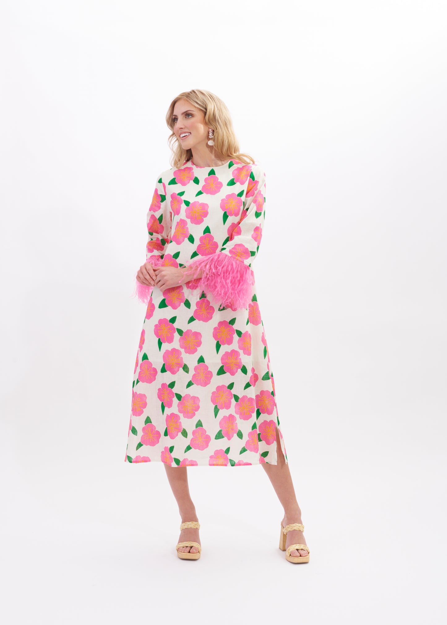 Dolly Feather Kaftan | Hibiscus