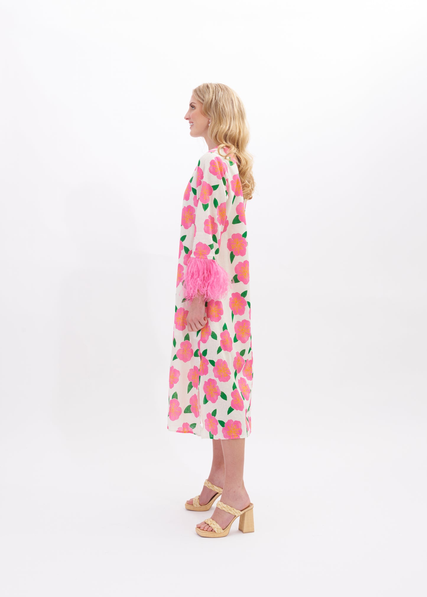 Dolly Feather Kaftan | Hibiscus