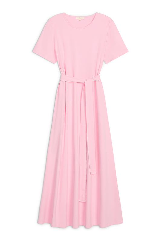 Puff Sleeve Tee Shirt Dress | Pink Cotton Rib