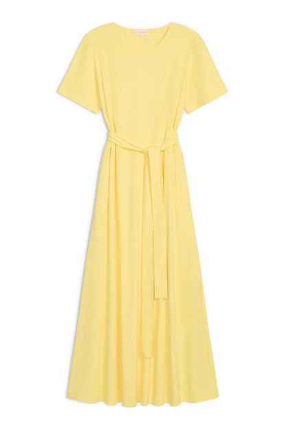 Puff Sleeve Tee Shirt Dress - Yellow Cotton Rib
