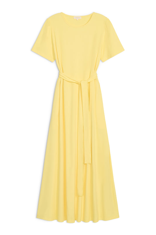 Puff Sleeve Tee Shirt Dress - Yellow Cotton Rib