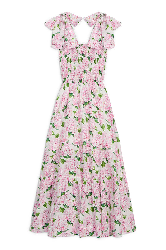 Emma Bow Maxi Dress | Pink Hydrangeas