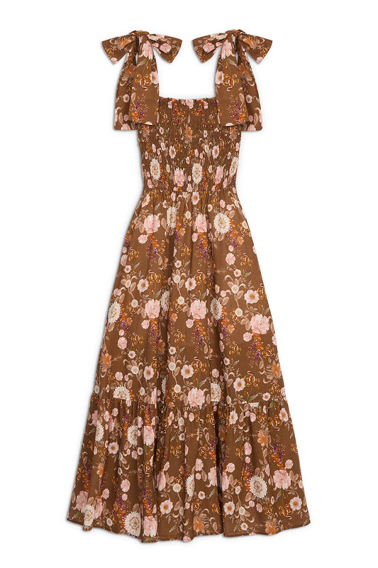 Emma Bow Maxi Dress | Brown Chinoiserie