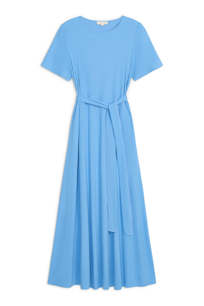 (PRE-ORDER) Puff Sleeve Tee Shirt Dress - Blue Cotton Rib