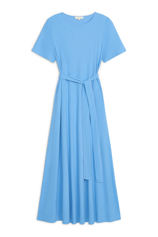 (PRE-ORDER) Puff Sleeve Tee Shirt Dress - Blue Cotton Rib