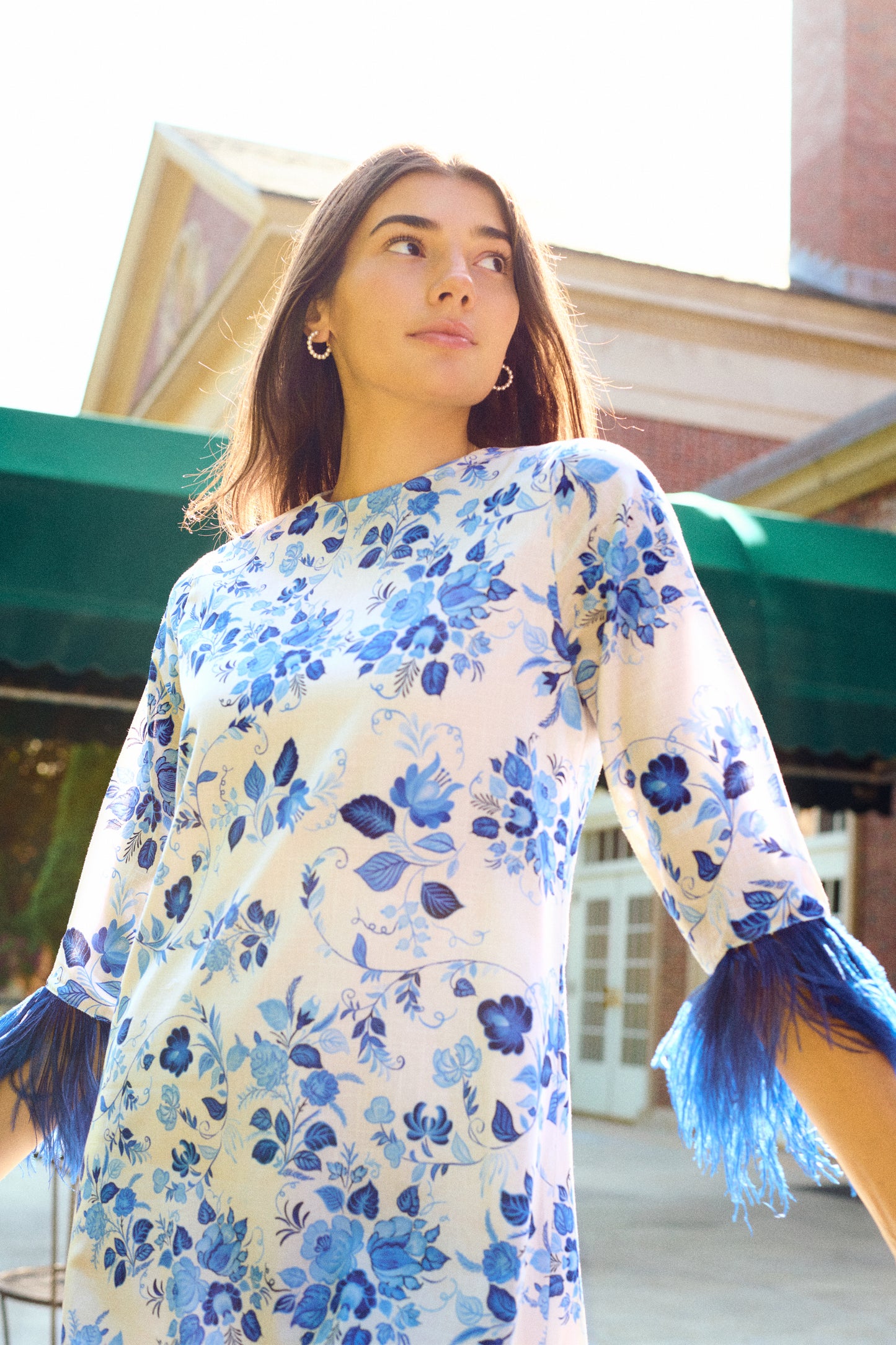 Dolly Feather Kaftan | Porcelain Blue Chinoiserie