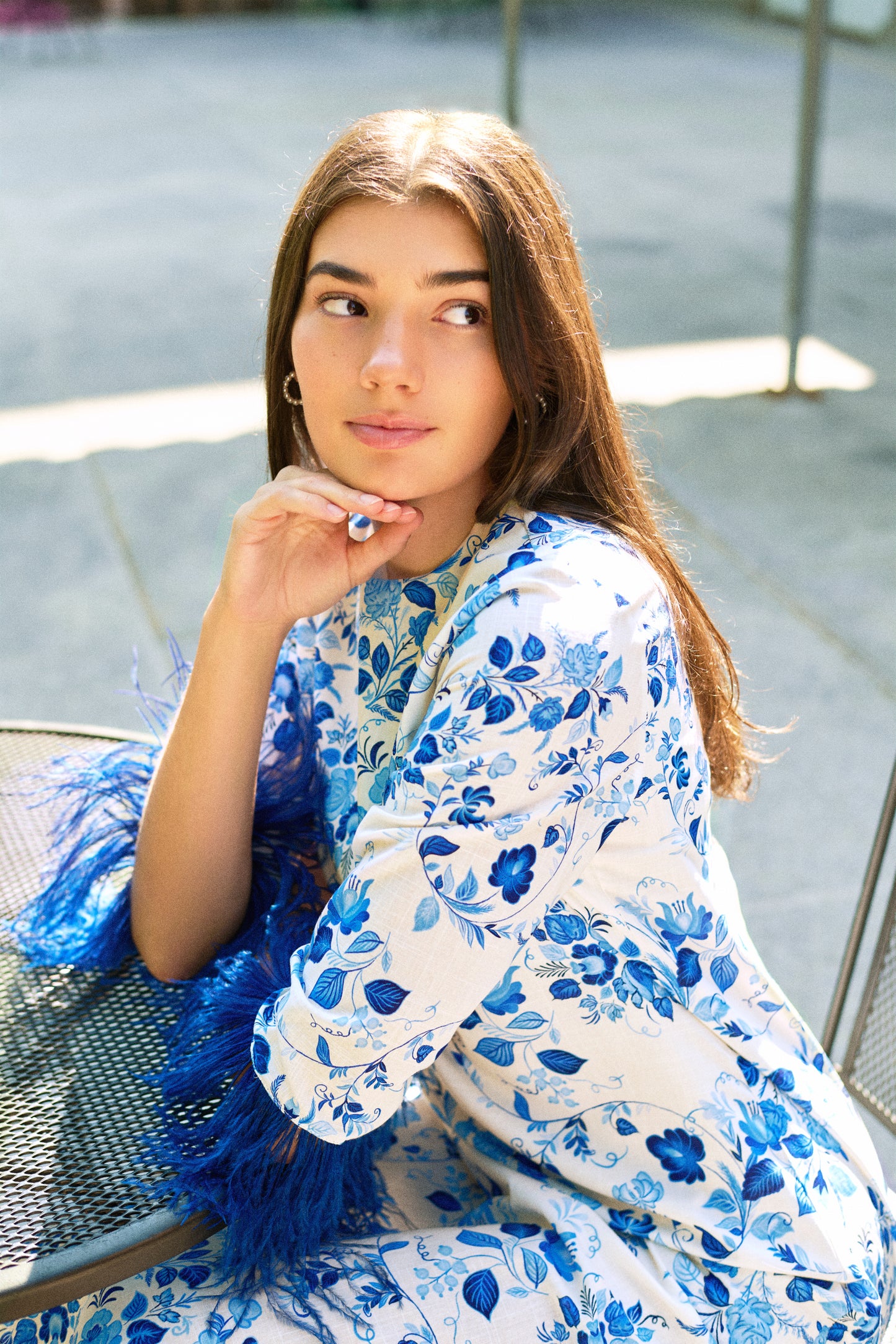 Dolly Feather Kaftan | Porcelain Blue Chinoiserie