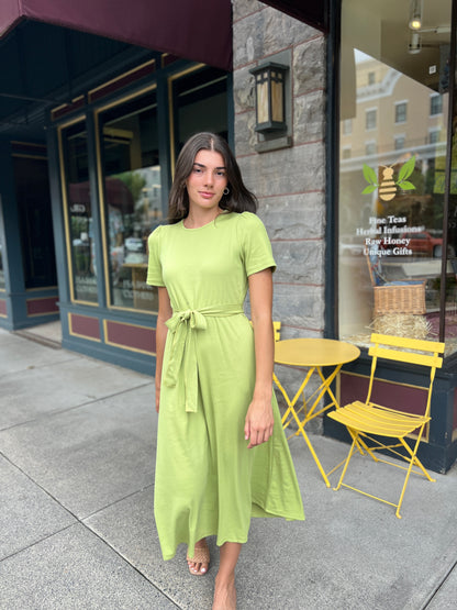 (PRE-ORDER) Puff Sleeve Tee Shirt Dress - Green Cotton Rib