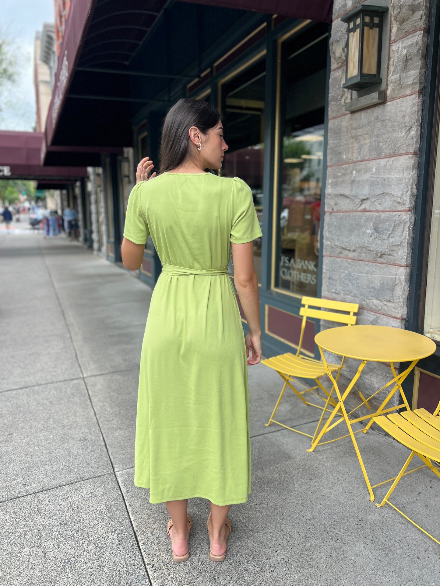 (PRE-ORDER) Puff Sleeve Tee Shirt Dress - Green Cotton Rib