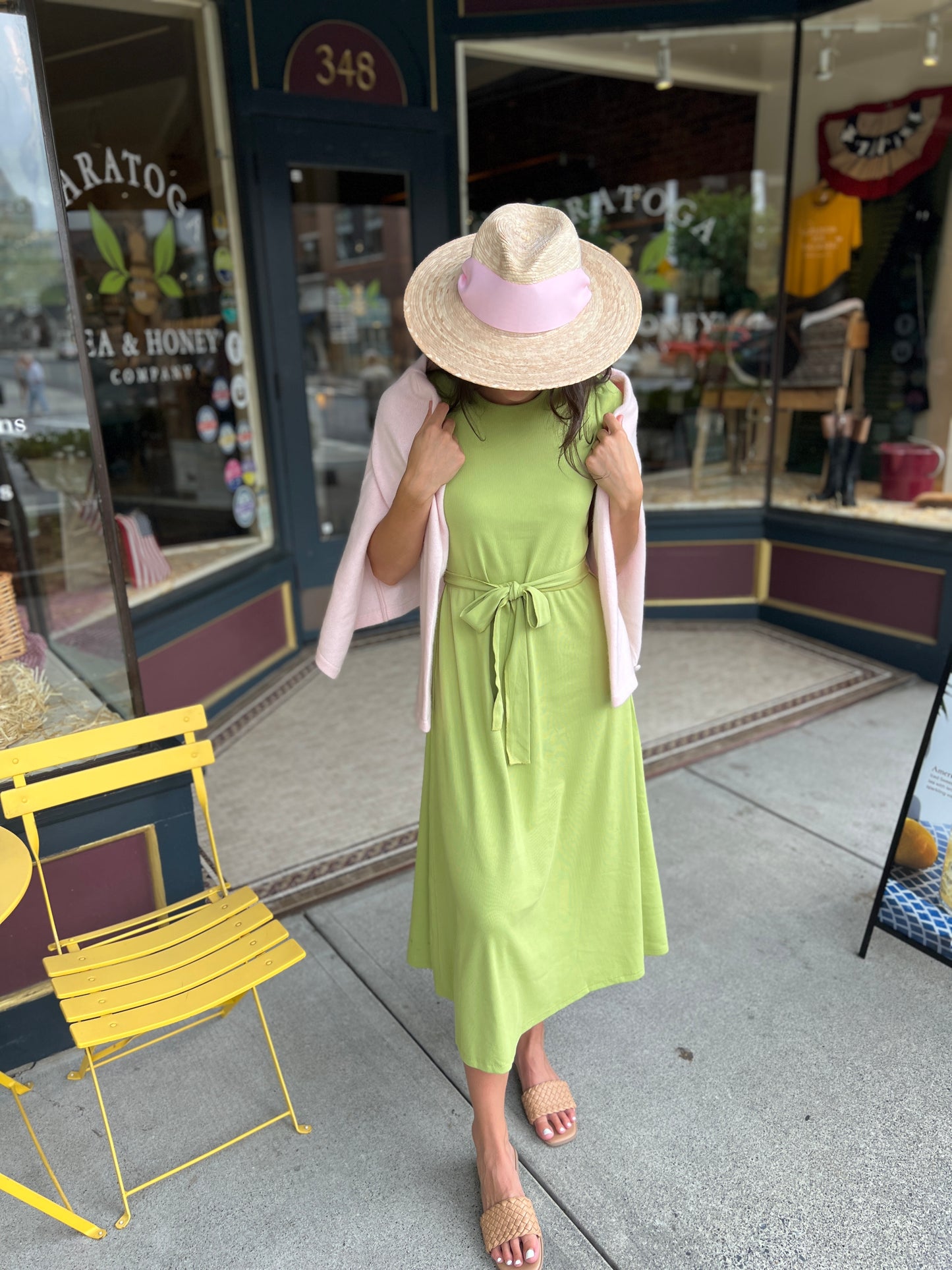 (PRE-ORDER) Puff Sleeve Tee Shirt Dress - Green Cotton Rib