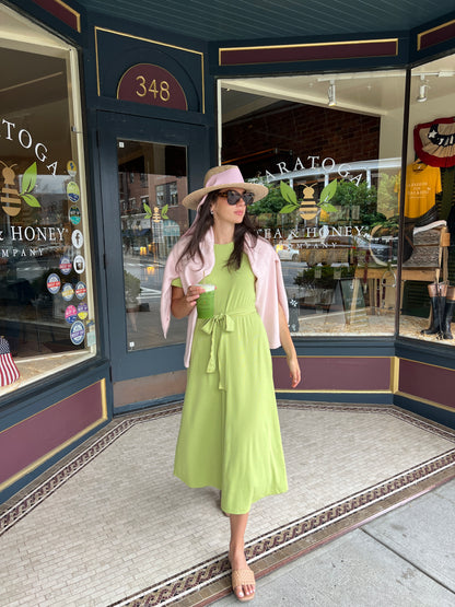 (PRE-ORDER) Puff Sleeve Tee Shirt Dress - Green Cotton Rib