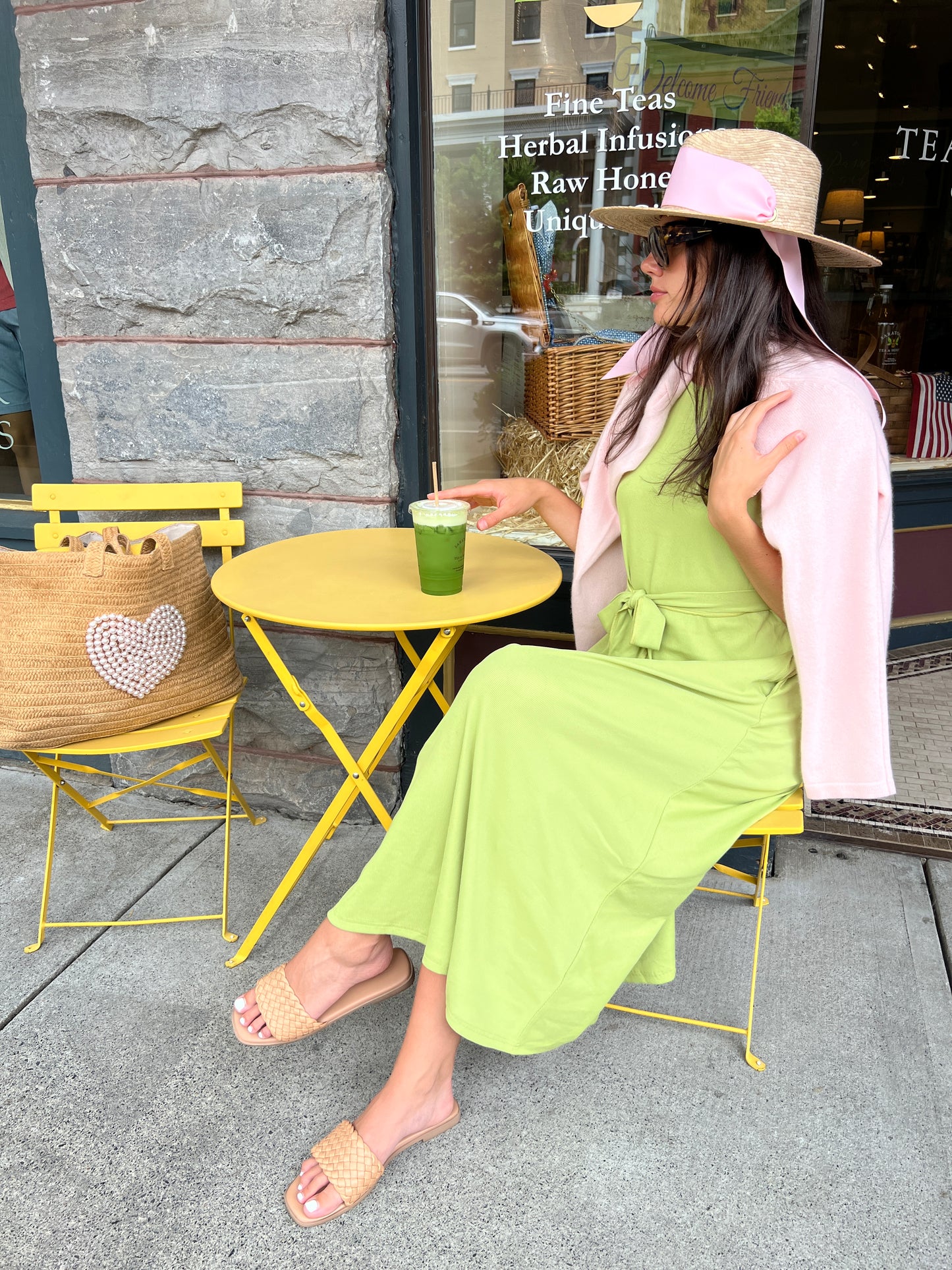 (PRE-ORDER) Puff Sleeve Tee Shirt Dress - Green Cotton Rib