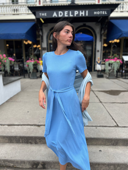 (PRE-ORDER) Puff Sleeve Tee Shirt Dress - Blue Cotton Rib