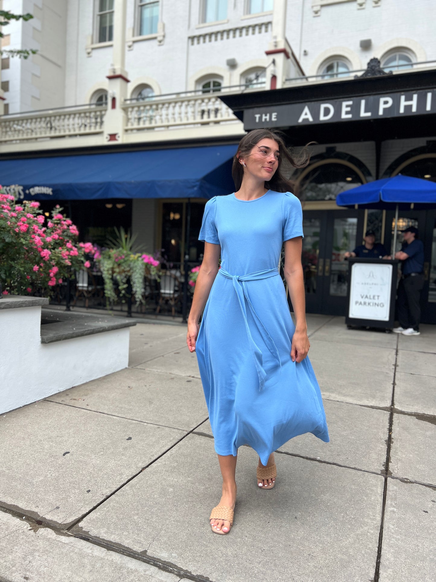 (PRE-ORDER) Puff Sleeve Tee Shirt Dress - Blue Cotton Rib
