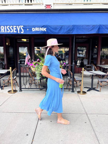 (PRE-ORDER) Puff Sleeve Tee Shirt Dress - Blue Cotton Rib
