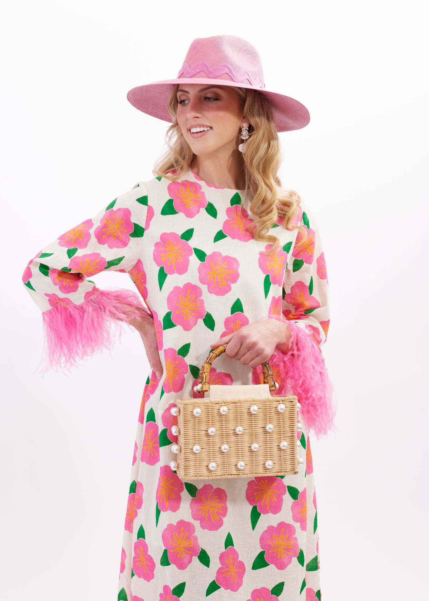 Dolly Feather Kaftan | Hibiscus