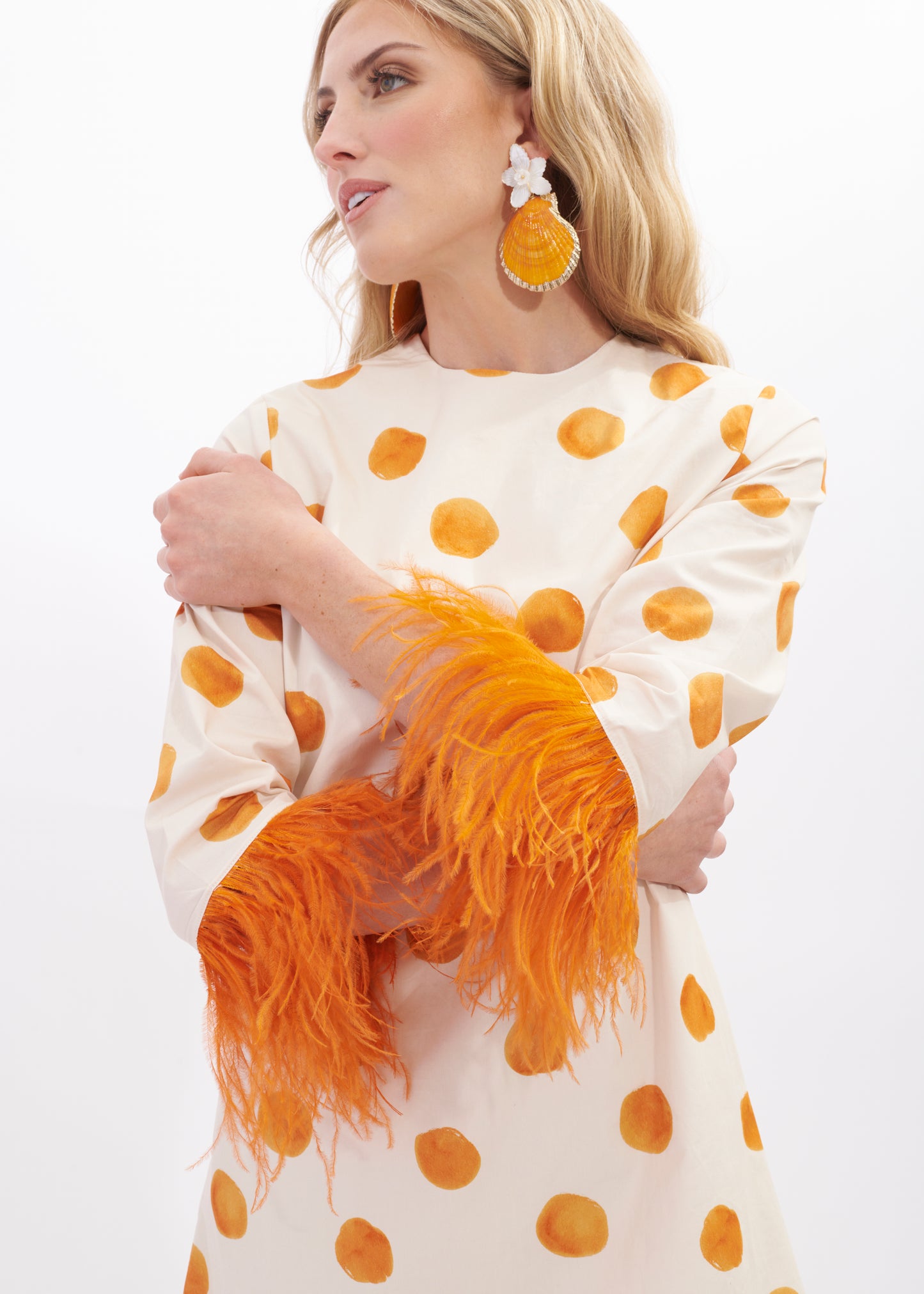 Eva Feather Dress | Orange Dot