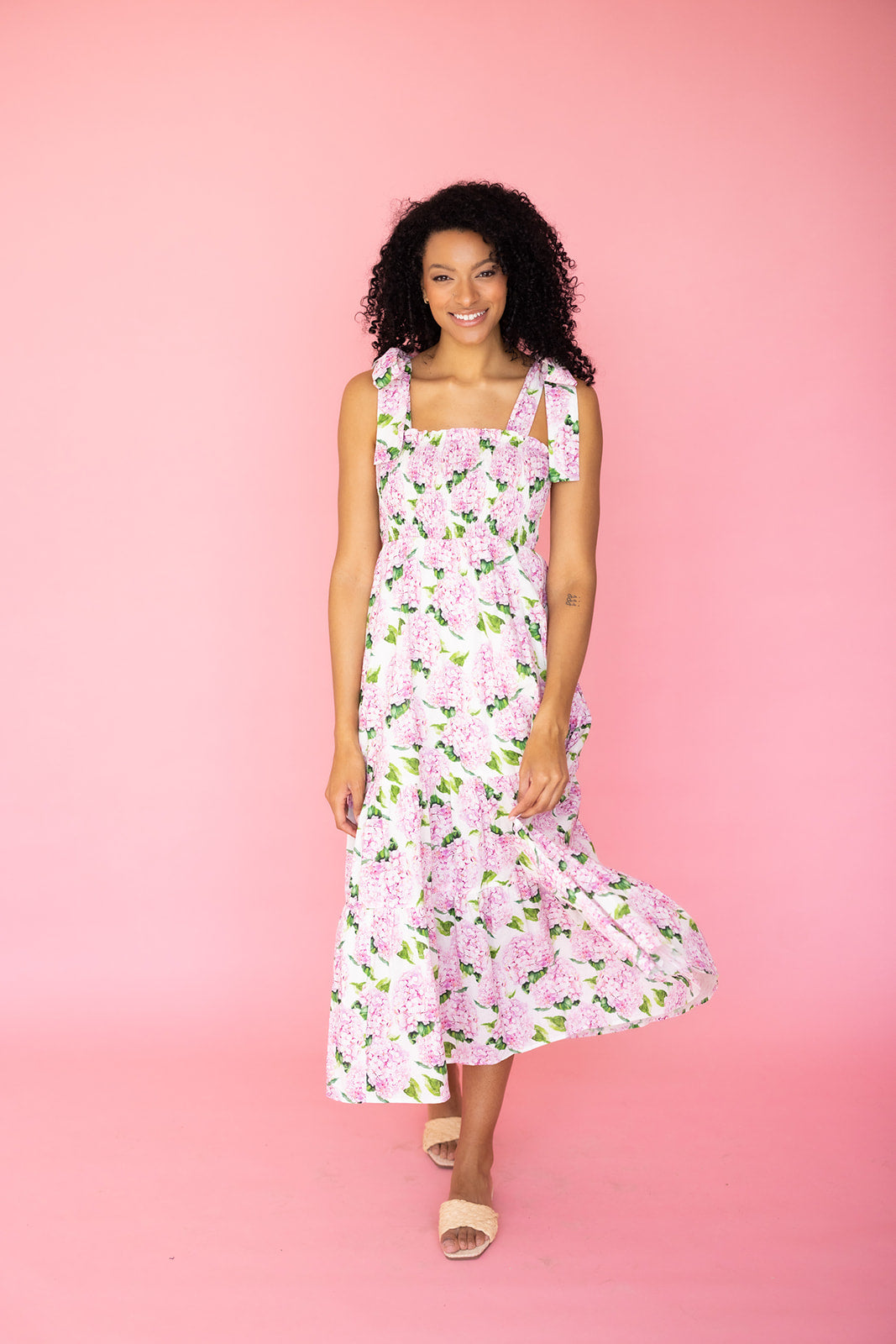 Emma Bow Maxi Dress | Pink Hydrangeas