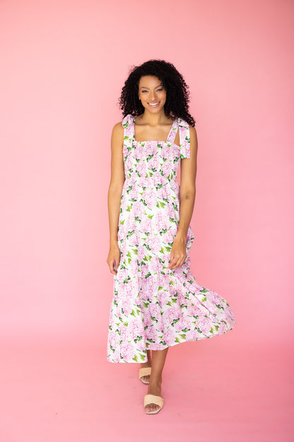 Emma Bow Maxi Dress | Pink Hydrangeas