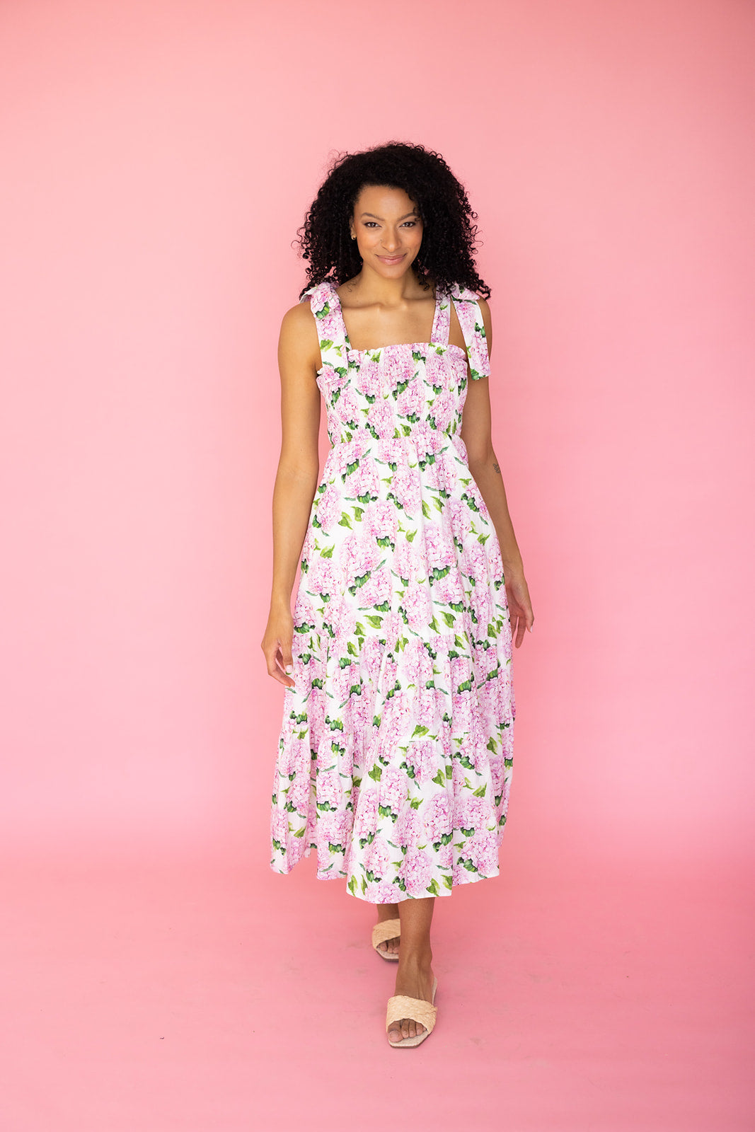 Emma Bow Maxi Dress | Pink Hydrangeas