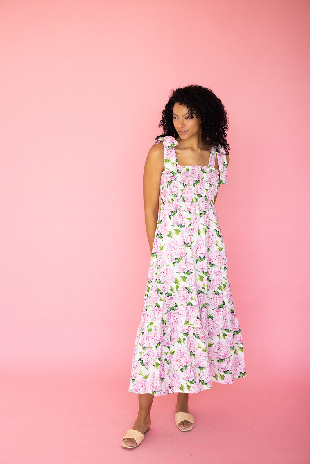 Emma Bow Maxi Dress | Pink Hydrangeas