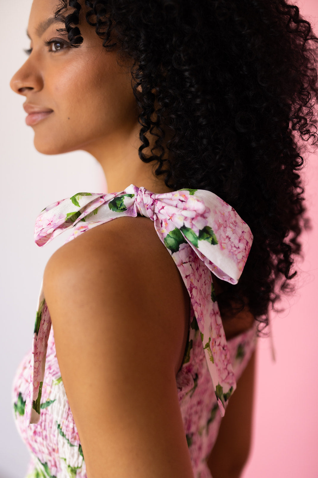 Emma Bow Maxi Dress | Pink Hydrangeas