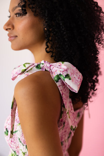 Emma Bow Maxi Dress | Pink Hydrangeas