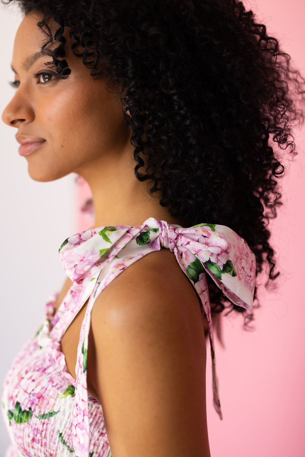 Emma Bow Maxi Dress | Pink Hydrangeas