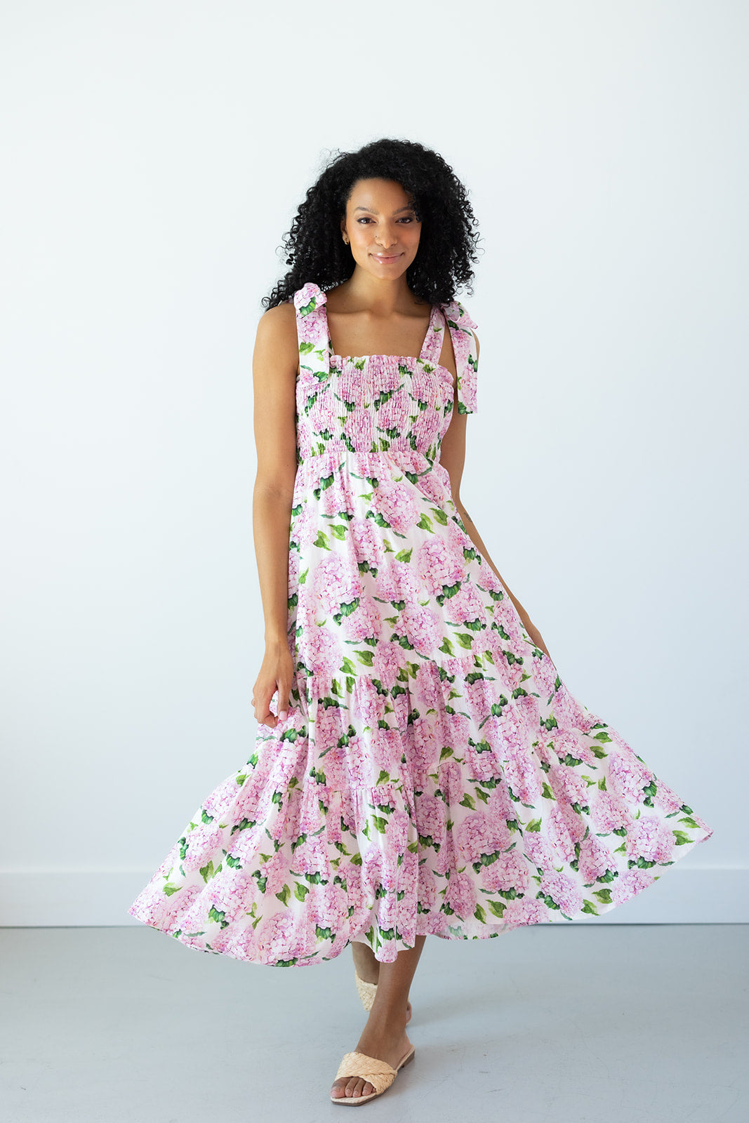 Emma Bow Maxi Dress | Pink Hydrangeas