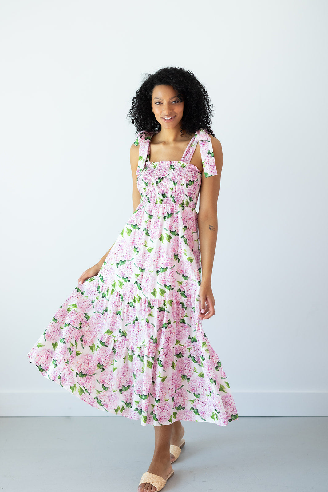 Emma Bow Maxi Dress | Pink Hydrangeas