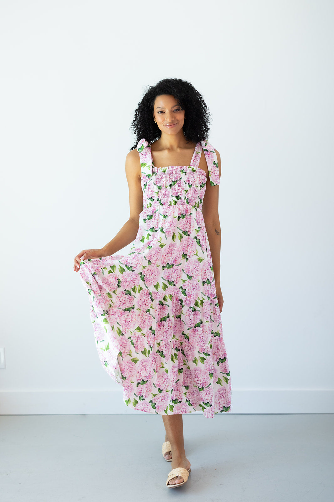 Emma Bow Maxi Dress | Pink Hydrangeas
