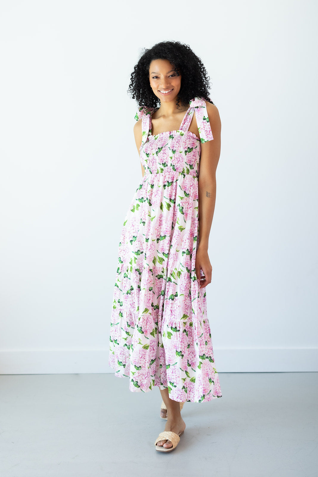 Emma Bow Maxi Dress | Pink Hydrangeas