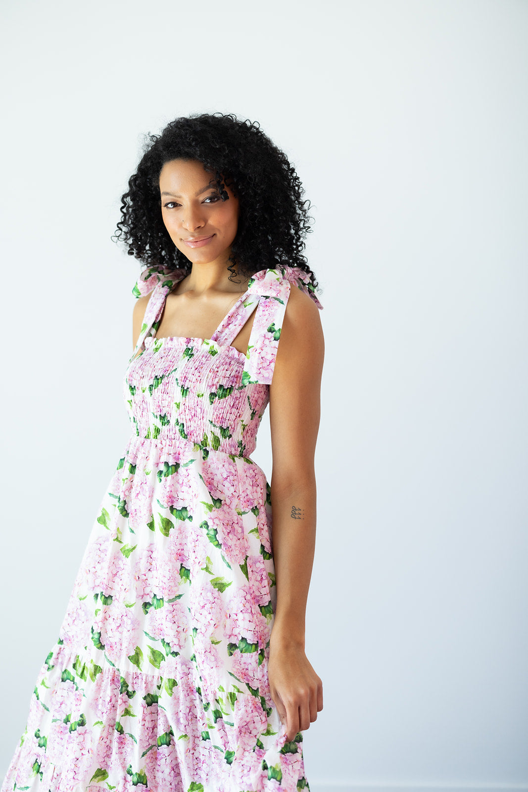 Emma Bow Maxi Dress | Pink Hydrangeas