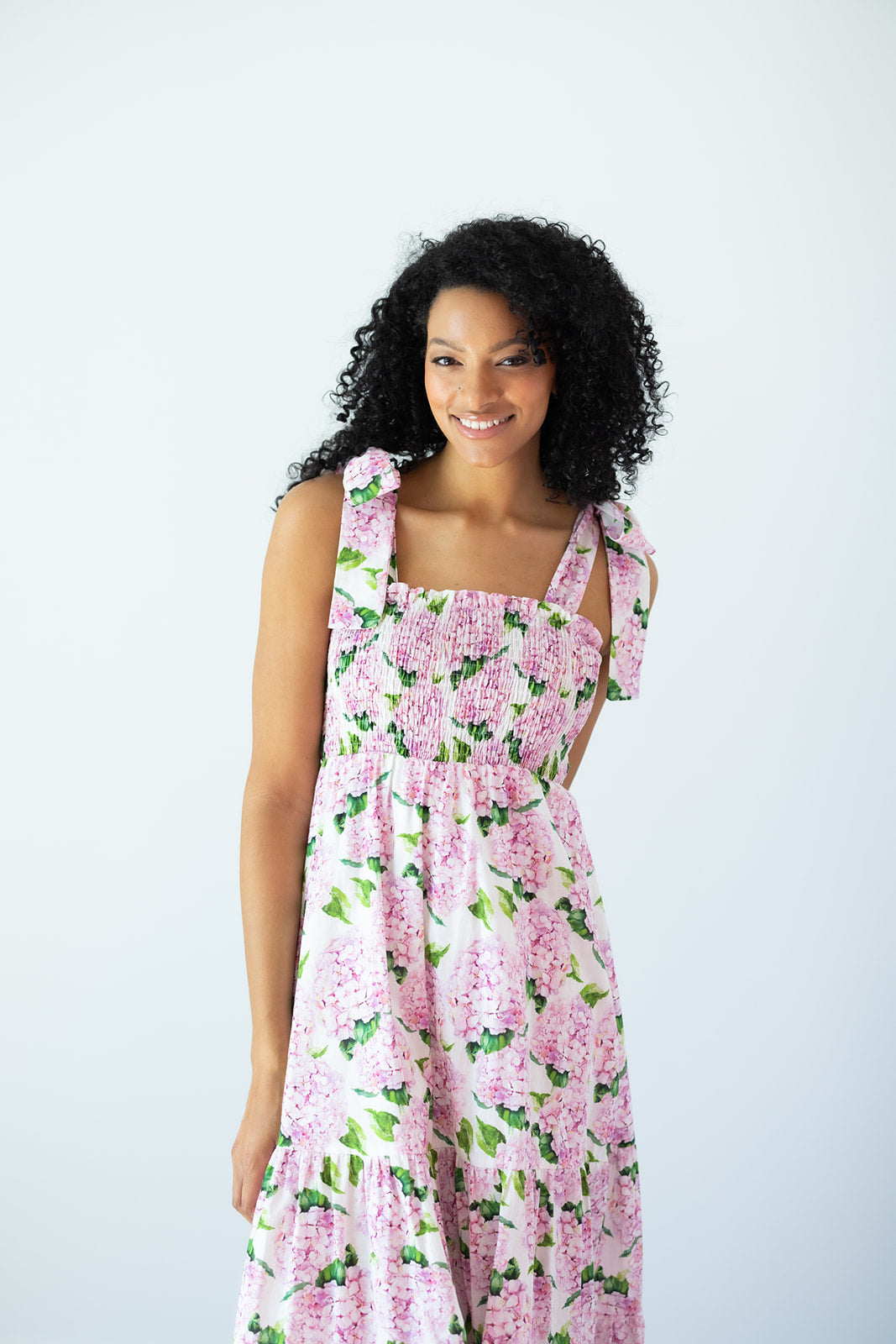 Emma Bow Maxi Dress | Pink Hydrangeas