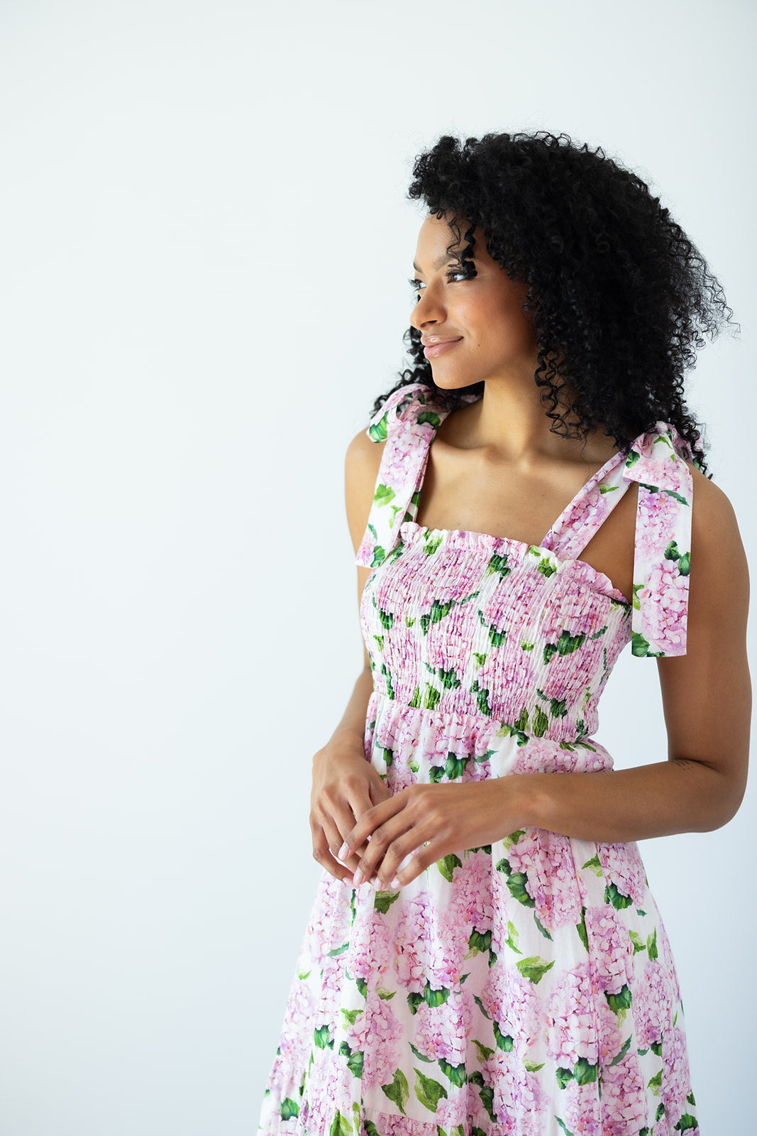 Emma Bow Maxi Dress | Pink Hydrangeas