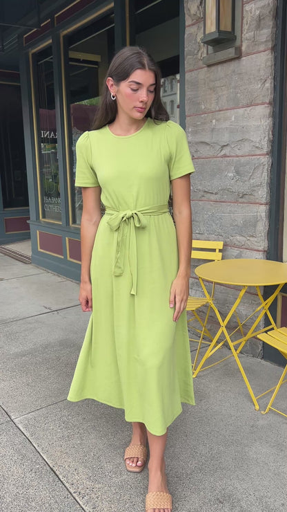 (PRE-ORDER) Puff Sleeve Tee Shirt Dress - Green Cotton Rib