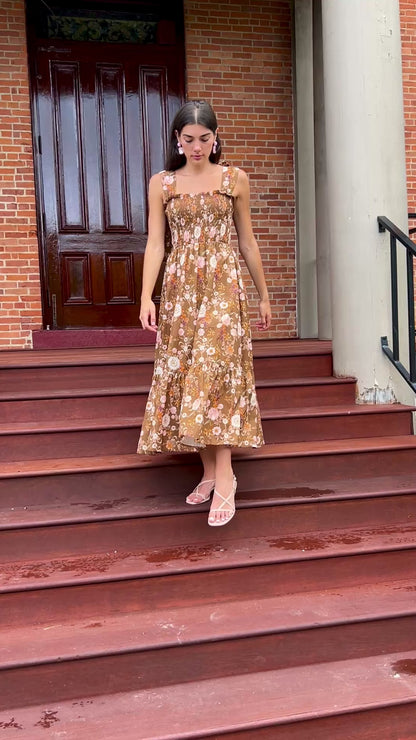 Emma Bow Maxi Dress | Brown Chinoiserie